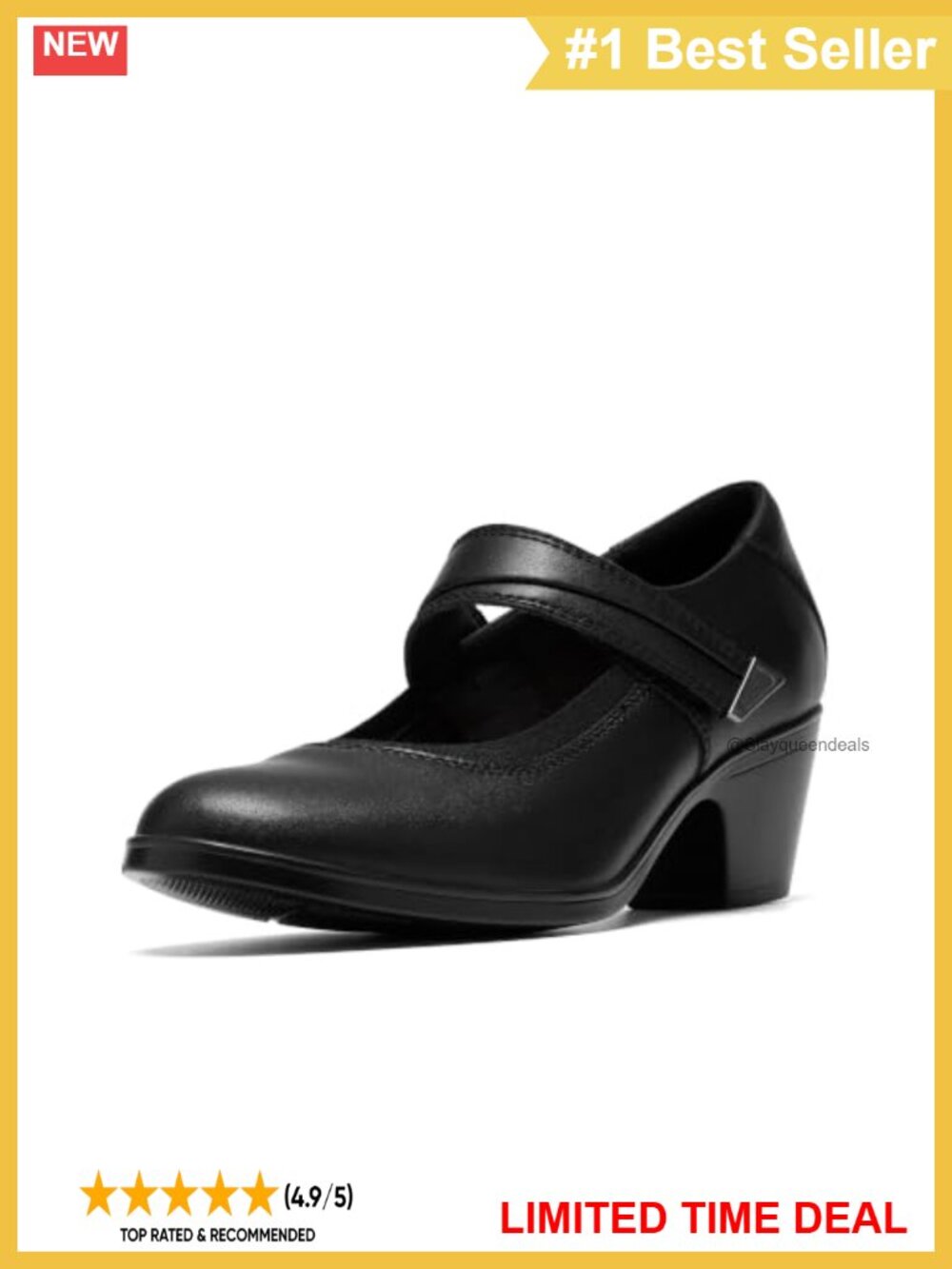 Clarks Leather Block Heel Pump with Comfort Foam Footbed and Adjustable Strap
